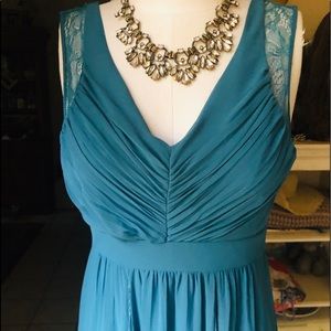 BCBGeneration Teal Blue Lace Sheer Long Prom Dress 0 Juniors
